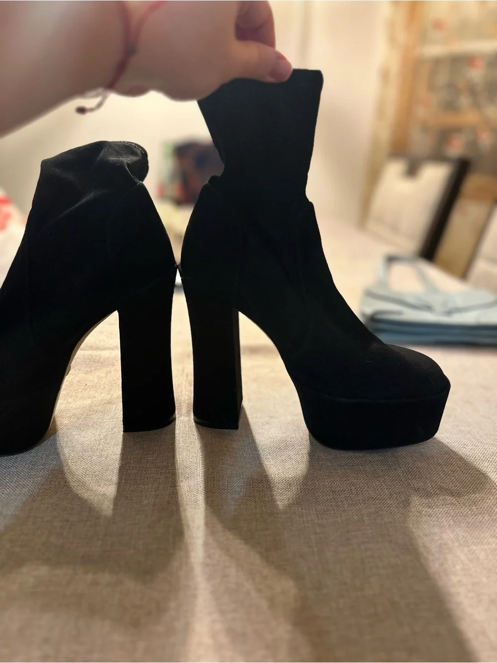 Stuart Weitzman Black Suede Platform Ankle Boots